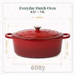 Enameled Cast Iron Dutch Oven with Lid Oversized Handles, Dome Lid, Dutch Oven