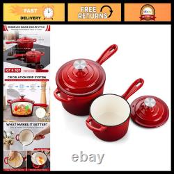 Enameled Cast Iron Saucepan Set 1QT & 2QT with Lid, Nonstick Dutch Oven, Inducti
