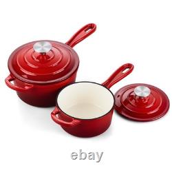 Enameled Cast Iron Saucepan Set 1QT & 2QT with Lid, Nonstick Dutch Oven, Inducti