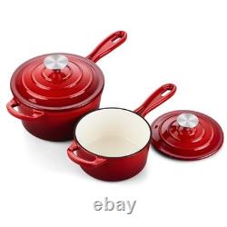 Enameled Cast Iron Saucepan Set 1QT & 2QT with Lid, Nonstick Dutch Oven, Inducti