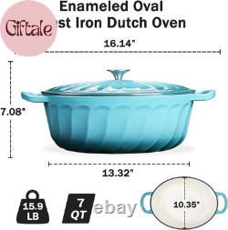Enameled Oval Dutch Oven Pot with Lid, 7 QT Cast Iron Dutch Oven with Dual Handl