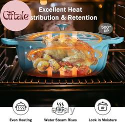 Enameled Oval Dutch Oven Pot with Lid, 7 QT Cast Iron Dutch Oven with Dual Handl