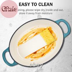 Enameled Oval Dutch Oven Pot with Lid, 7 QT Cast Iron Dutch Oven with Dual Handl