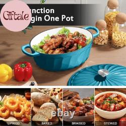 Enameled Oval Dutch Oven Pot with Lid, 7 QT Cast Iron Dutch Oven with Dual Handl