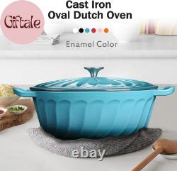 Enameled Oval Dutch Oven Pot with Lid, 7 QT Cast Iron Dutch Oven with Dual Handl
