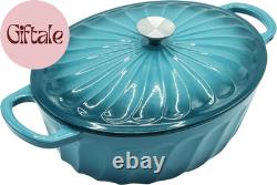 Enameled Oval Dutch Oven Pot with Lid, 7 QT Cast Iron Dutch Oven with Dual Handl