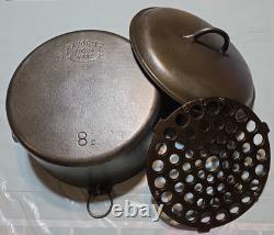 Favorite Piqua Ware #8D Cast Iron Dutch Oven, TRIVET, LID Smiley logo bean pot
