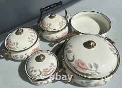 Floral Cookware Enamelware Brass Handles 9 PCs Pot, Skillet, dutch oven and more