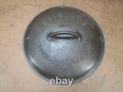 GRISWOLD Embossed #9 Cast Iron Dutch Oven Lid Slant Logo Seasoned