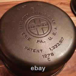 Griswold 1278 Cast Iron Dutch Oven #8, Large Block Logo, Button Logo Lid, c1950s
