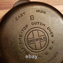 Griswold 1278 Cast Iron Dutch Oven #8, Large Block Logo, Button Logo Lid, c1950s
