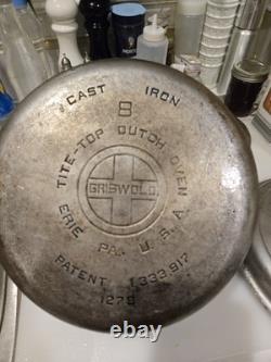 Griswold # 8 Dutch Oven 1278 Cast Iron with Self Basting Lid 1288 & Insert