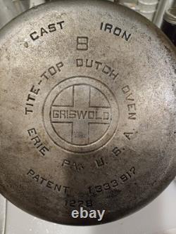Griswold # 8 Dutch Oven 1278 Cast Iron with Self Basting Lid 1288 & Insert