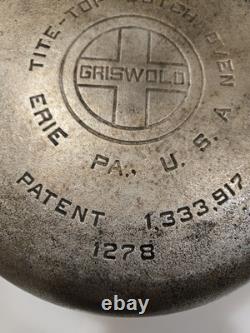 Griswold # 8 Dutch Oven 1278 Cast Iron with Self Basting Lid 1288 & Insert