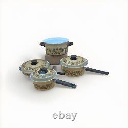 Hendlers Pointerware Enamel Dutch Oven Floral Design MCM Vintage Enamelware Set