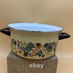 Hendlers Pointerware Enamel Dutch Oven Floral Design MCM Vintage Enamelware Set