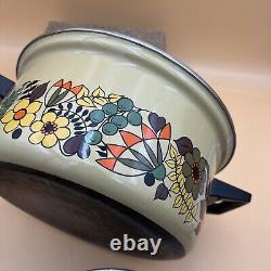 Hendlers Pointerware Enamel Dutch Oven Floral Design MCM Vintage Enamelware Set