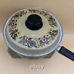 Hendlers Pointerware Enamel Dutch Oven Floral Design MCM Vintage Enamelware Set
