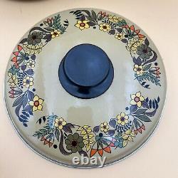 Hendlers Pointerware Enamel Dutch Oven Floral Design MCM Vintage Enamelware Set