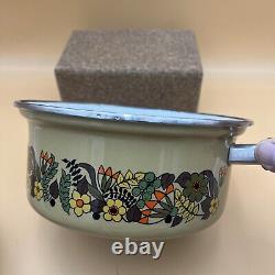 Hendlers Pointerware Enamel Dutch Oven Floral Design MCM Vintage Enamelware Set