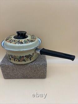 Hendlers Pointerware Enamel Dutch Oven Floral Design MCM Vintage Enamelware Set