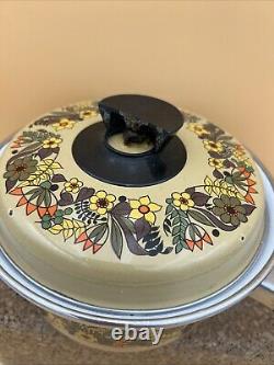 Hendlers Pointerware Enamel Dutch Oven Floral Design MCM Vintage Enamelware Set