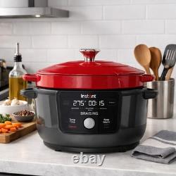 Instant Gourmet 6Qt Cast Iron Dutch Oven 5-in-1 Red Open Box Tested & Works