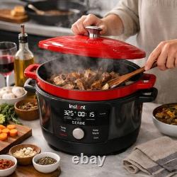 Instant Gourmet 6Qt Cast Iron Dutch Oven 5-in-1 Red Open Box Tested & Works