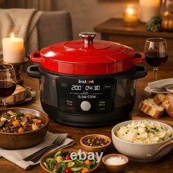 Instant Gourmet 6Qt Cast Iron Dutch Oven 5-in-1 Red Open Box Tested & Works