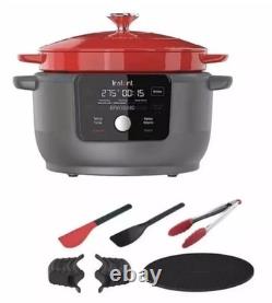 Instant Gourmet 6Qt Cast Iron Dutch Oven 5-in-1 Red Open Box Tested & Works