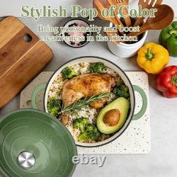 Iron Cast Dutch Oven 7Qt Pot with Lid Sage Green Umite Chef Enameled