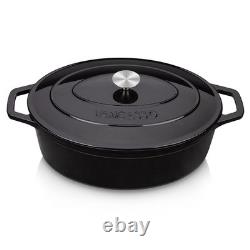 Iron Cast Oval Dutch Oven 9.3 Qt Black Bread Baking Pot Lid Enameled vancasso