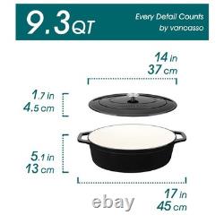 Iron Cast Oval Dutch Oven 9.3 Qt Black Bread Baking Pot Lid Enameled vancasso