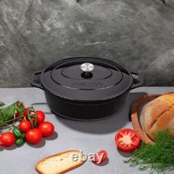 Iron Cast Oval Dutch Oven 9.3 Qt Black Bread Baking Pot Lid Enameled vancasso