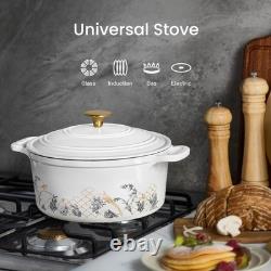 Iron Dutch Oven 5QT Enameled Floral Pot Lid Baking Braising Stovetop CAROTE Cast