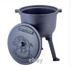 Kazan 4L Uzbek Plov Pilaf Cast Iron Cookware Camping Dutch Oven Pot Lid Camp