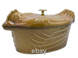 LARGE STAUB 5 qt CARMEL CAST IRON CHICKEN DUTCH OVEN ROASTER POT with LID FRANCE