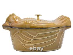 LARGE STAUB 5 qt CARMEL CAST IRON CHICKEN DUTCH OVEN ROASTER POT with LID FRANCE LARGE STAUB 5 qt CARMEL CAST IRON CHICKEN DUTCH OVEN ROASTER POT with LID FRANCE