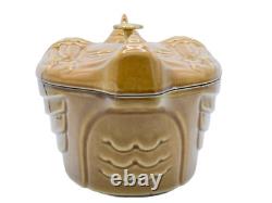 LARGE STAUB 5 qt CARMEL CAST IRON CHICKEN DUTCH OVEN ROASTER POT with LID FRANCE