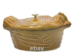 LARGE STAUB 5 qt CARMEL CAST IRON CHICKEN DUTCH OVEN ROASTER POT with LID FRANCE