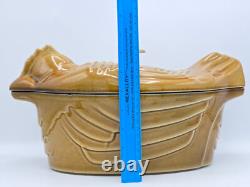 LARGE STAUB 5 qt CARMEL CAST IRON CHICKEN DUTCH OVEN ROASTER POT with LID FRANCE LARGE STAUB 5 qt CARMEL CAST IRON CHICKEN DUTCH OVEN ROASTER POT with LID FRANCE