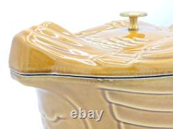 LARGE STAUB 5 qt CARMEL CAST IRON CHICKEN DUTCH OVEN ROASTER POT with LID FRANCE