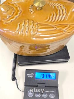 LARGE STAUB 5 qt CARMEL CAST IRON CHICKEN DUTCH OVEN ROASTER POT with LID FRANCE