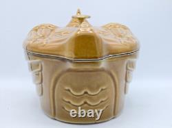 LARGE STAUB 5 qt CARMEL CAST IRON CHICKEN DUTCH OVEN ROASTER POT with LID FRANCE