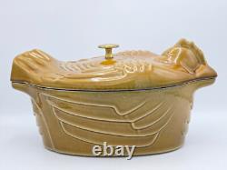 LARGE STAUB 5 qt CARMEL CAST IRON CHICKEN DUTCH OVEN ROASTER POT with LID FRANCE