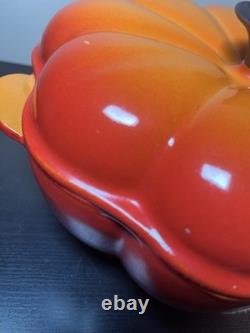 LE CREUSET 2 Qt Enameled Cast Iron Pumpkin Cocotte Dutch Oven Flame EUC France