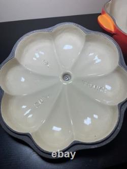 LE CREUSET 2 Qt Enameled Cast Iron Pumpkin Cocotte Dutch Oven Flame EUC France