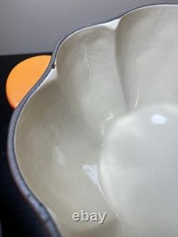 LE CREUSET 2 Qt Enameled Cast Iron Pumpkin Cocotte Dutch Oven Flame EUC France
