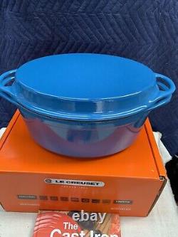 LE CREUSET 2 in 1 CAST IRON Doufeu Dutch Oven Grill Lid OVAL 7 1/4 BLUE