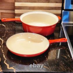 LE CREUSET Cast Iron 3.75Qt Dutch Oven Saucepan WithSkillet Lid Cerise